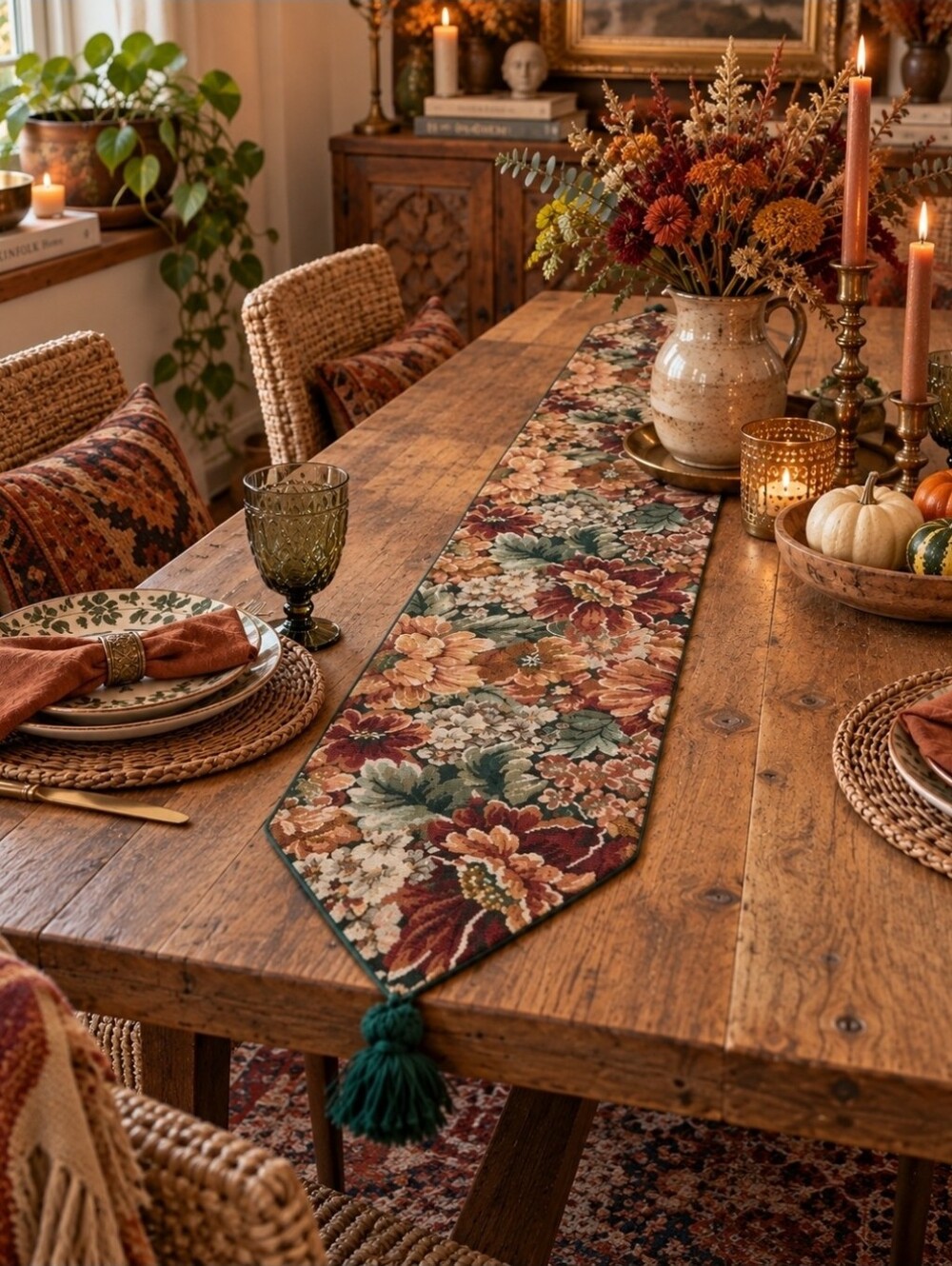 4/$15 Floral Tapestry Table Runner 70x12” | Boho Cottagecore Retro Grandmacore